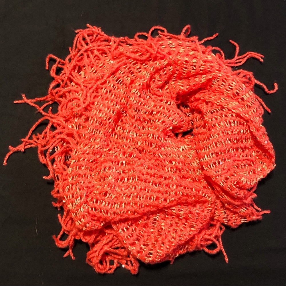 ✨Neon orange/red infinity scarf with sequins and fringe 🆕